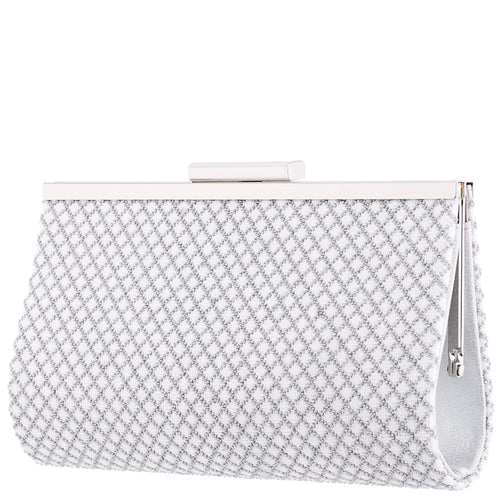WILLOW-SILVER BEADED PATTERN FRAME CLUTCH