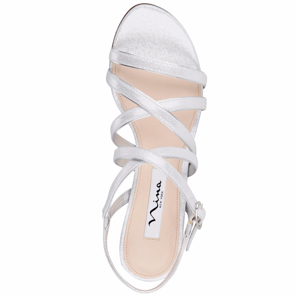 Womens Genaya Silver Strappy Mid-heel dressy Sandal | Nina Shoes